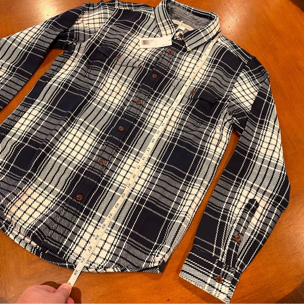 NEW OUTERKNOWN Flannel Blanket Shirt‎ Atlantic Blue Bigbury Plaid Small - Picture 15 of 16
